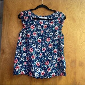 LC Lauren Conrad Navy Blue and Pink Floral Sleeveless Top Women’s Size Medium